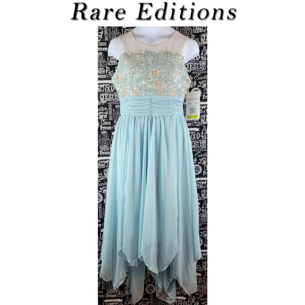 Rare Editions Embroidered Asymmetrical Hem Dress Size 14 NWT